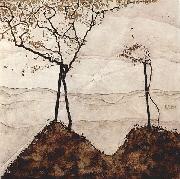 Egon Schiele Herbstsonne und Baume oil